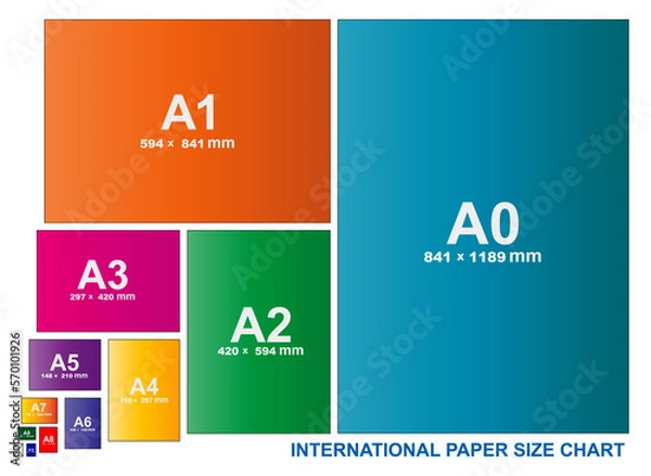 Fototapeta international paper size of format series A isolated with measurement. 3D illustration