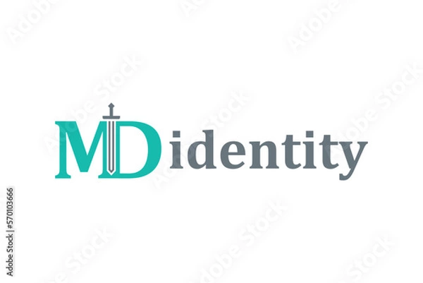 Fototapeta Letter MD with sword combination concept. Very suitable for symbol, logo, company name, brand name, personal name, icon and many more.