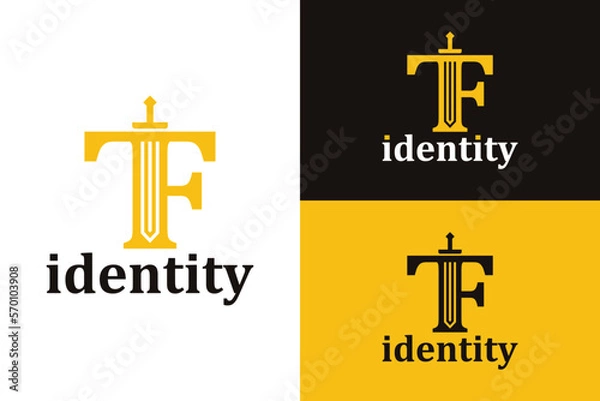 Fototapeta Letter TF with sword combination concept. Very suitable for symbol, logo, company name, brand name, personal name, icon and many more.