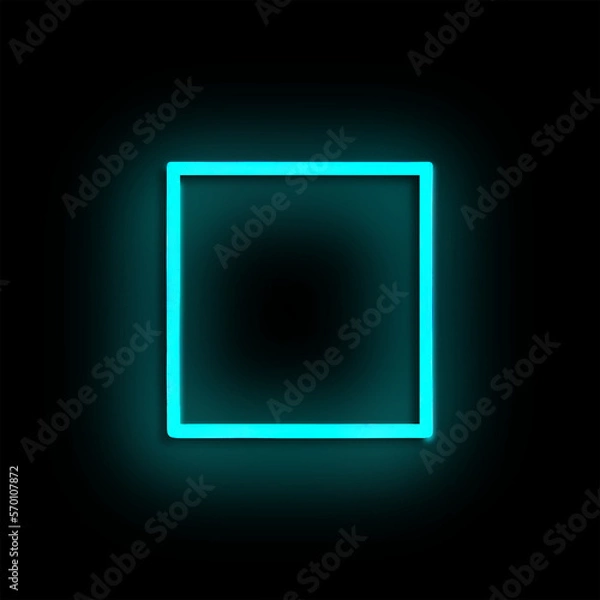 Fototapeta Neon blue, square frame, black background, glowing, simple, sign, empty frame