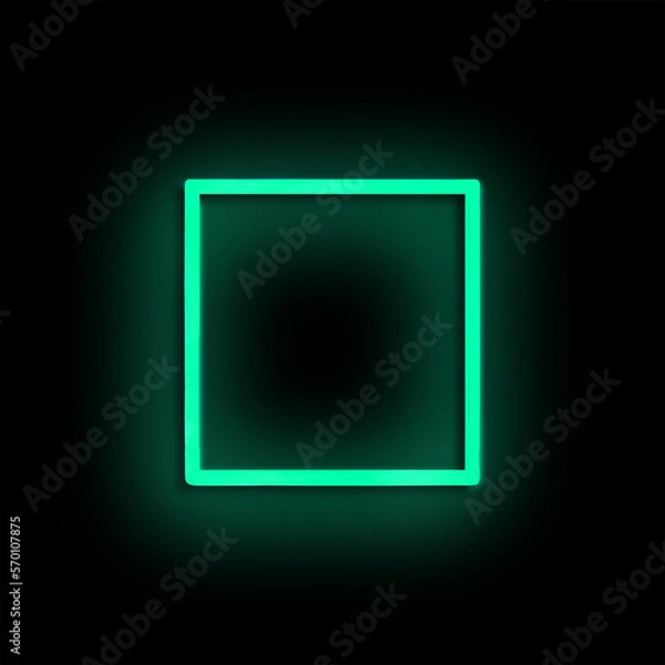 Fototapeta Neon green, square frame, black background, glowing, simple, sign, empty frame