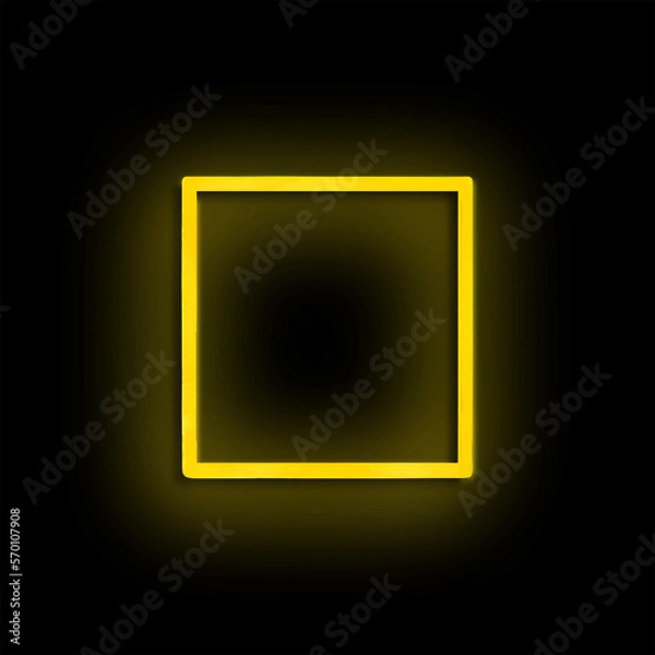 Fototapeta Neon yellow, square frame, black background, glowing, simple, sign, empty frame