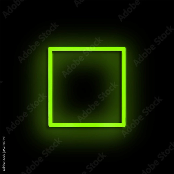 Fototapeta Neon yellow green, square frame, black background, glowing, simple, sign, empty frame