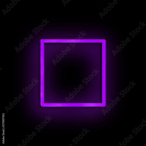 Fototapeta Neon purple, square frame, black background, glowing, simple, sign, empty frame