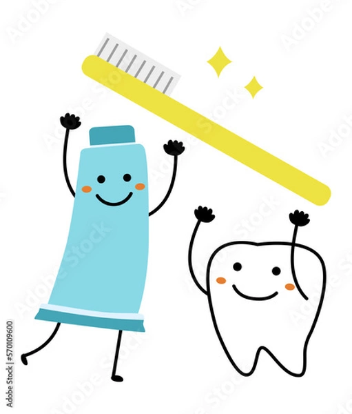 Fototapeta 歯と歯磨き粉のキャラクター　歯医者
