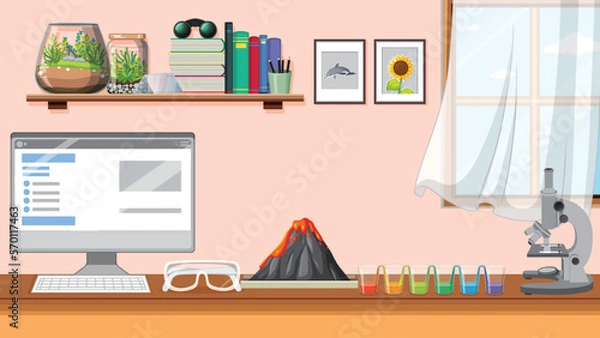 Fototapeta Science student learning table background