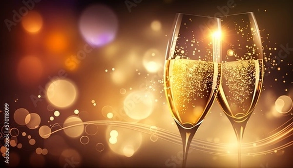 Fototapeta シャンパン　ペア　黄金色　乾杯　AI generated