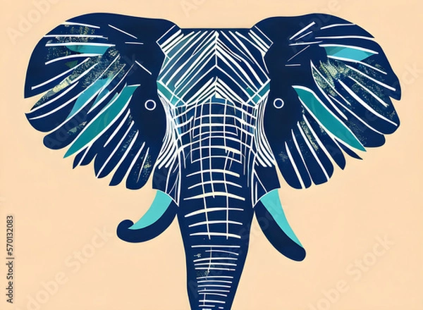 Fototapeta Elephant illustration, bright portrait picture of a elephant, low poly, infographics, flat design. Generative AI.