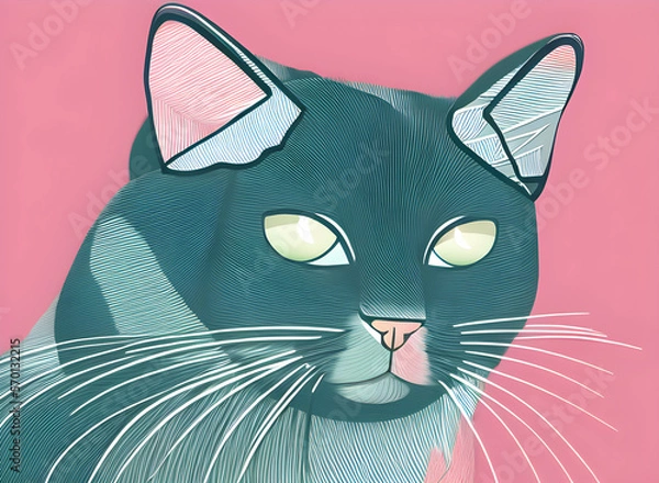 Fototapeta Сat illustration, bright portrait picture of a cat, low poly, infographics, flat design. Generative AI.