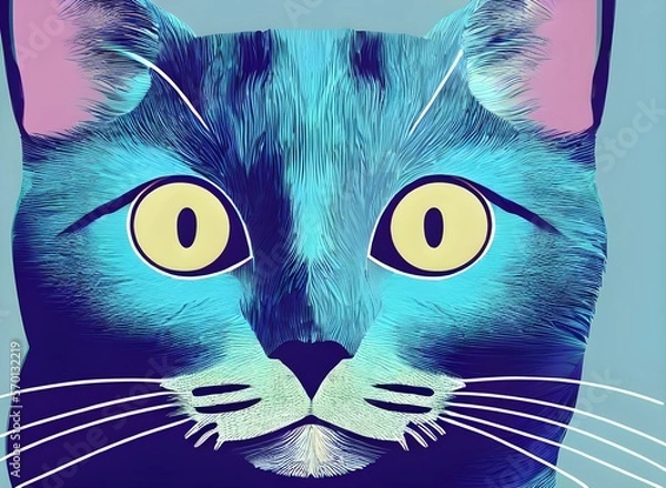 Fototapeta Сat illustration, bright portrait picture of a cat, low poly, infographics, flat design. Generative AI.