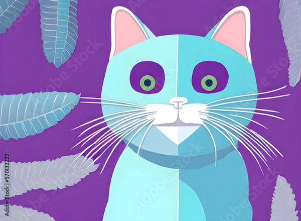 Fototapeta Сat illustration, bright portrait picture of a cat, low poly, infographics, flat design. Generative AI.