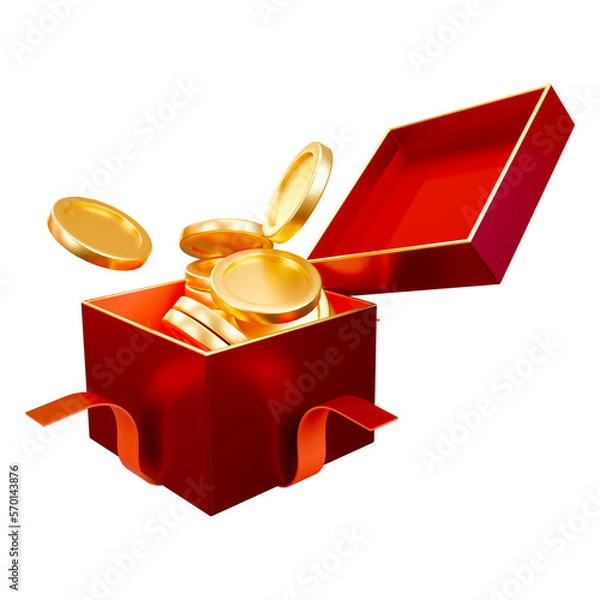 Obraz Open gift surprise boxes with coins 3d rendering illustration
