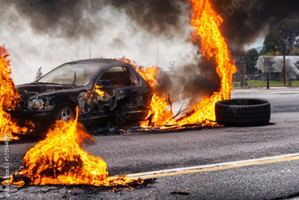 Obraz fire burning a car