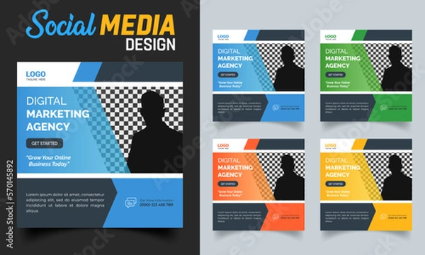 Fototapeta Modern marketing social media post design set bundle template design fully editable 