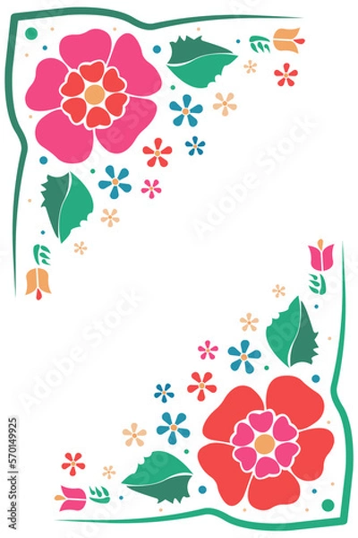 Obraz Marco colorido de flores bordado mexicano. Oaxaca.