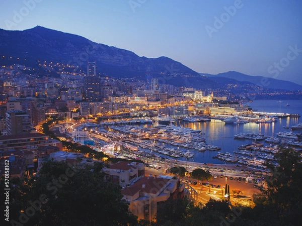 Fototapeta モナコ　夜のモンテカルロハーバーの風景
