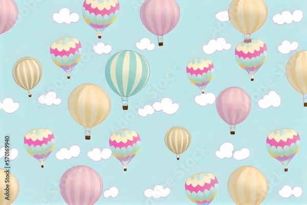 Fototapeta Colorful balloons floating on pattern sky background.Ai generated