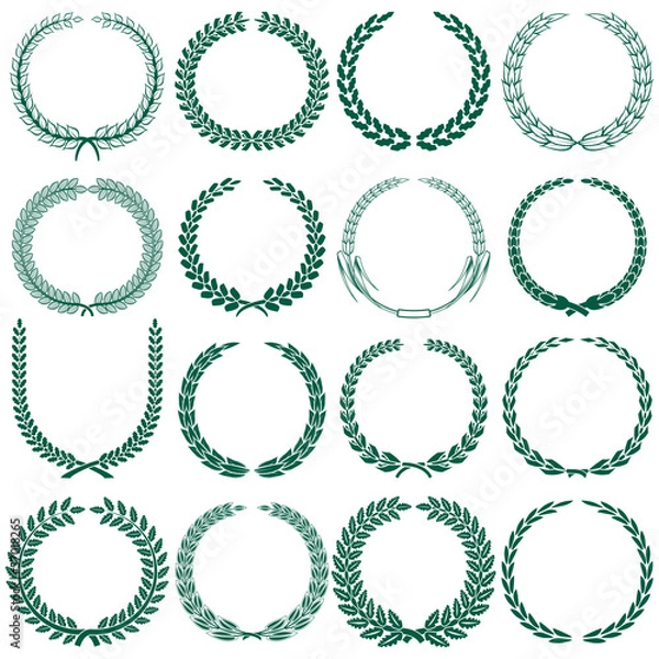 Fototapeta wheat, laurel, oak and some other tree wreaths set