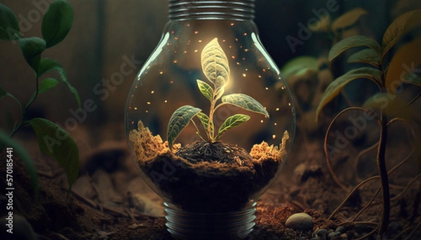 Fototapeta A Bulb With A Sprout Plant Inside Eco Illustration Created With Generative Ai