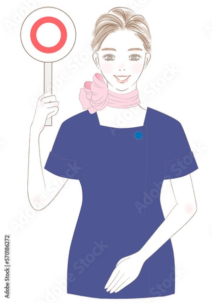 Fototapeta マルのサインを掲げるガイドの女性