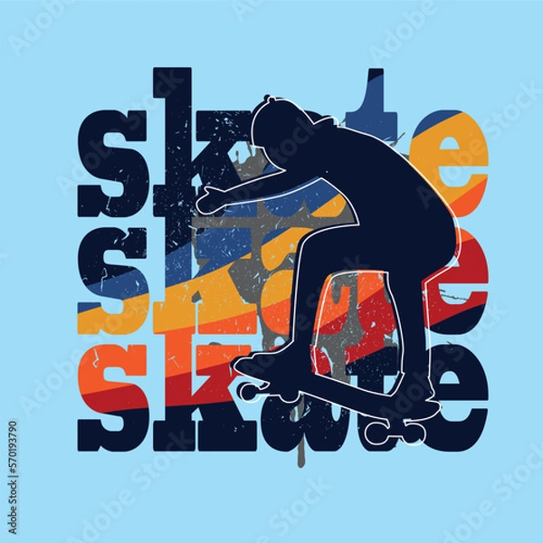 Fototapeta skateboard player silhouette with text and grunge style
