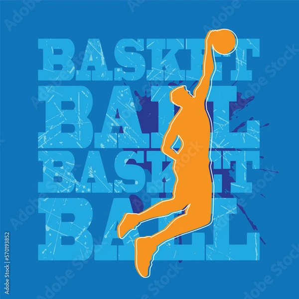 Fototapeta basketball player silhouette with slam dunk and grunge style