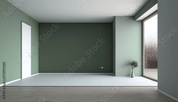 Fototapeta An Empty Modern Minimalist Room With Sage Green Wall Created With Generative Ai