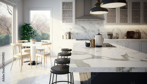 Fototapeta 3d Rendered StyleDining Room With Chair And Marble Table In White Minimal Interior Design Created With Generative Ai