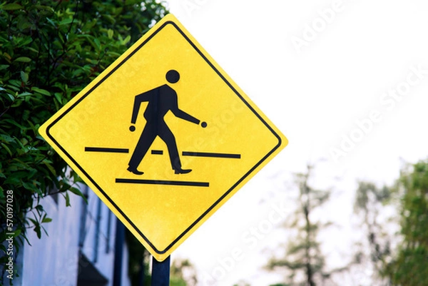 Fototapeta Pedestrian cross warning traffic sign