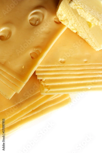 Fototapeta cheese and butter on white