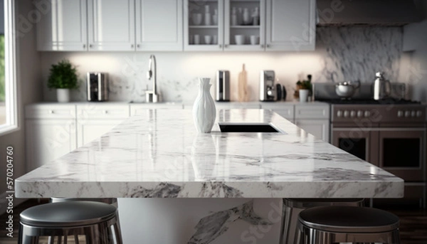 Fototapeta Empty Marble Modern Dining Room Table 3d Render Created With Generative Ai