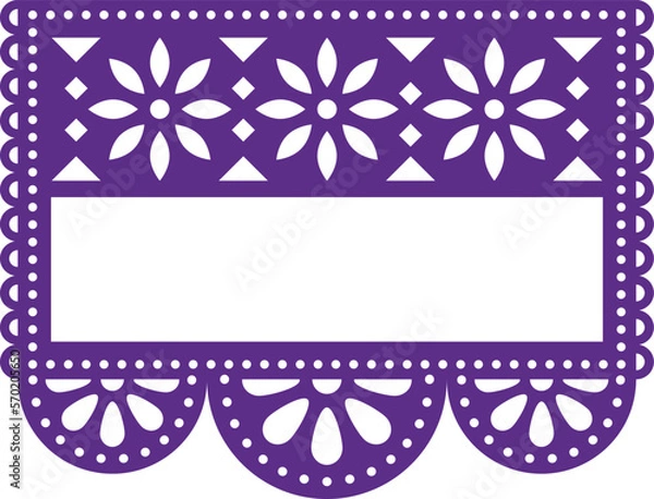 Obraz Papel Picado vector template design with blank space for text inspired by party garland cut out decorations from Mexico
