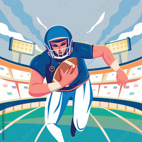 Obraz Running to Victory: American Football Player with Spotlighted Stadium Background-Superbowl