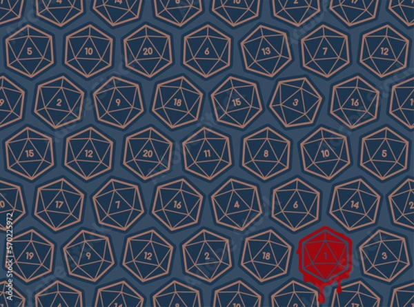 Obraz Vector seamless blue texture with 20 sided dice. Board Games. Blue background.