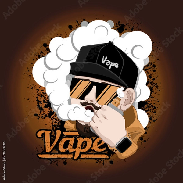 Fototapeta Guy in a black cap smokes a vape vector illustration