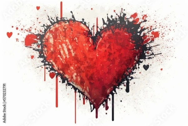 Obraz Red heart with splashes of paint on a white background