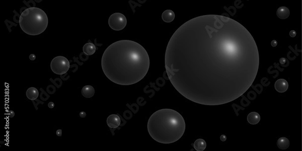 Fototapeta 3d rendering black and white bubbles on black background