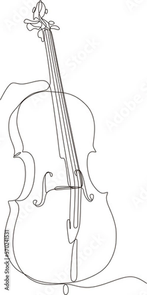 Obraz single line vector of double bass player contrabass game. Jazz bass classical musician isolated on white