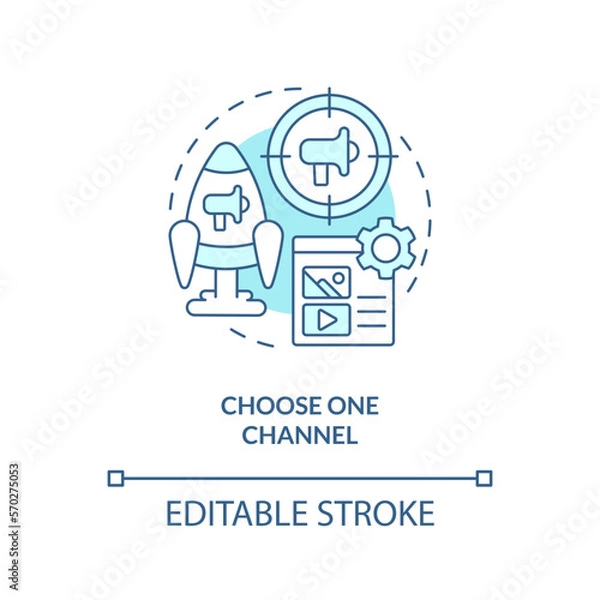 Obraz Choose one channel turquoise concept icon. Get started with social media advertising abstract idea thin line illustration. Isolated outline drawing. Editable stroke. Arial, Myriad Pro-Bold fonts used