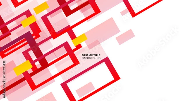 Fototapeta Rectangles template squares tech web banner on white background. Red transparent squares shapes technical background. Vector technology design.