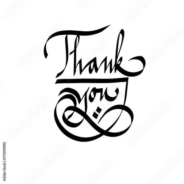 Obraz Thanks. The text is handwritten in the style of oriental calligraphy. Lettering. Vector illustration