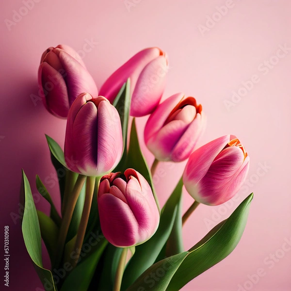 Obraz bouquet of pink tulips on pastel background, Ai generated