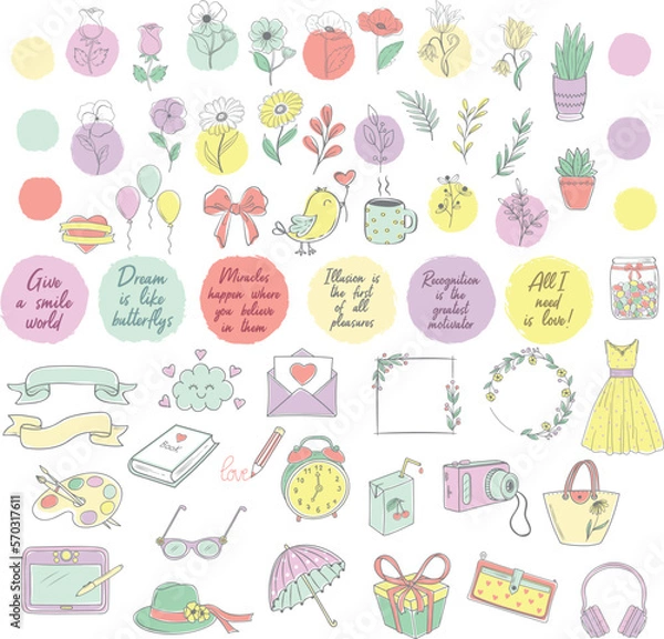 Fototapeta Simple drawn elements, diary and planner decoration.