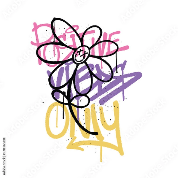 Fototapeta Graffiti Sun flower streetwear with slogan positive vibes only
