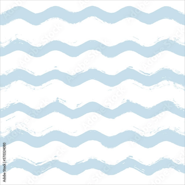 Fototapeta Seamless Wave Pattern, Hand drawn water sea vector background. Wavy beach print, curly grunge paint lines, watercolor illustration