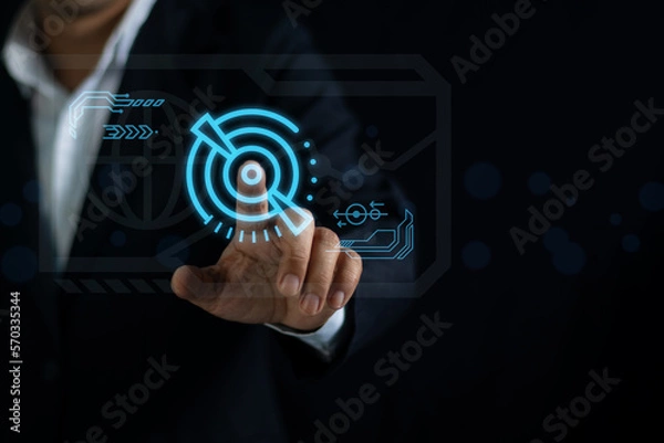 Obraz Man scans finger through touch screen