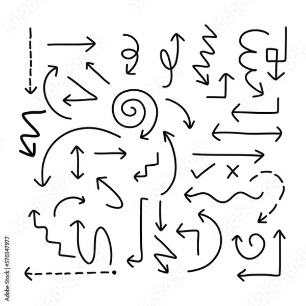 Fototapeta Hand drawn arrow set black sign or symbol element doodle design