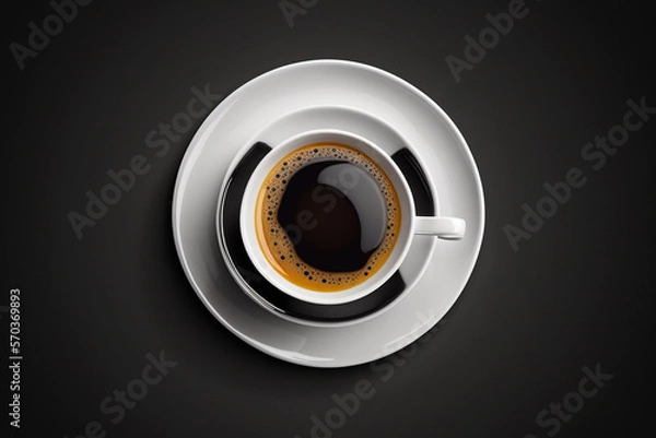 Fototapeta A Top View Aerial Shot of a Steaming Cup of Coffee on a dark background, Captured from Above for a Unique and Appealing Perspective on This Morning Essential
