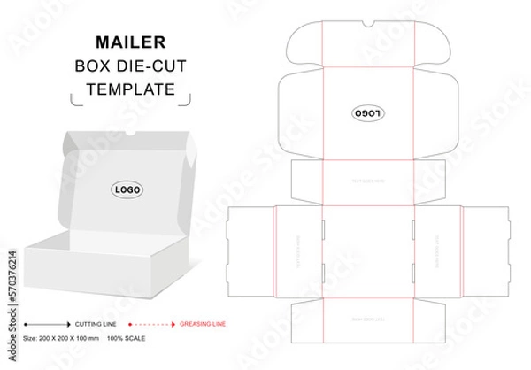 Fototapeta Mailer box die cut template with 3D blank vector mockup for food packaging