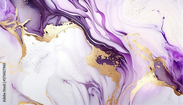 Obraz Luxury violet marble liquid texture with gold splashes